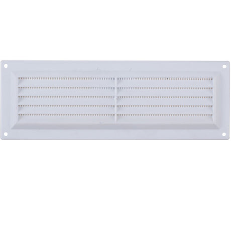 White louvre vent 229 x 76mm with fixed flyscreen for single brick course airbrick openings