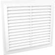 Securit 9x9 inch white plastic louvre vent shown straight on with angled slats and removable flyscreen