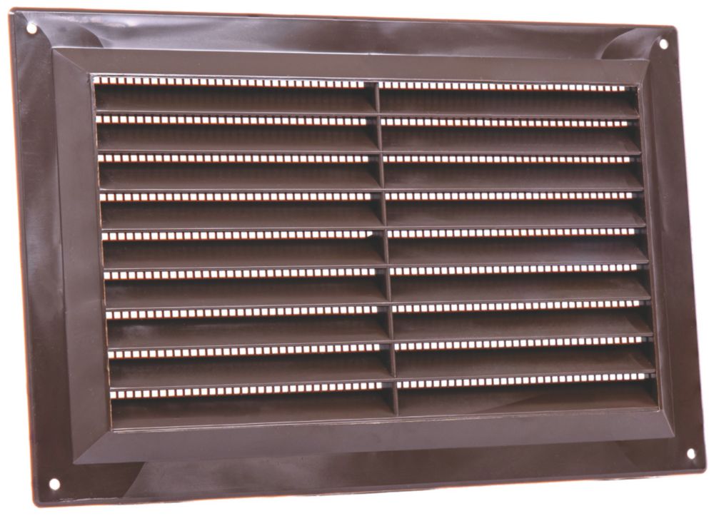 Brown fixed louvre vent with flyscreen, 229mm x 152mm aperture size