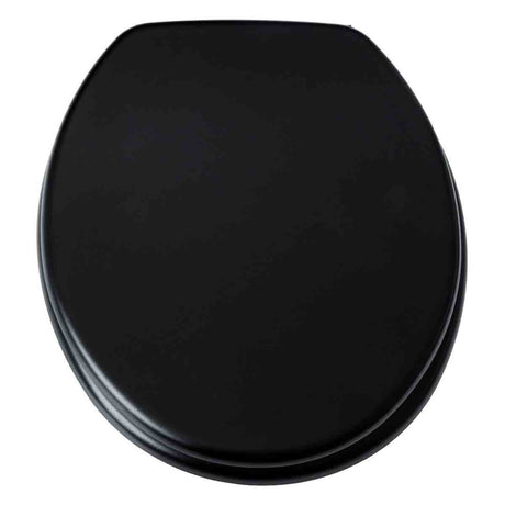 Blue Canyon Hampton black MDF wood-finish toilet seat, closed lid view
