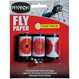 Nippon Fly Papers pack of 3, pesticide-free sticky fly trap pack shot