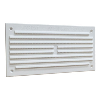 White 6 x 3 inch louvre air vent grille with flyscreen cover, overall size 165 x 85mm