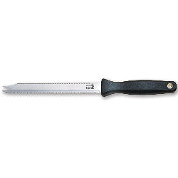 Kitchen Devils Roast Meat and Bread Knife with black moulded handle and double-ended serrated scalloped blade