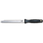Kitchen Devils Roast Meat and Bread Knife with black moulded handle and double-ended serrated scalloped blade