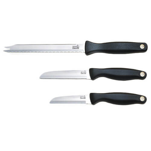 Kitchen Devils Control 3 Piece Starter Set packaging with paring knife, multi-purpose knife and small cook's knife