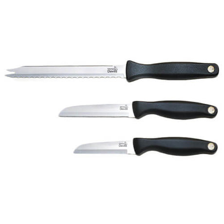 Kitchen Devils Control 3 Piece Starter Set packaging with paring knife, multi-purpose knife and small cook's knife