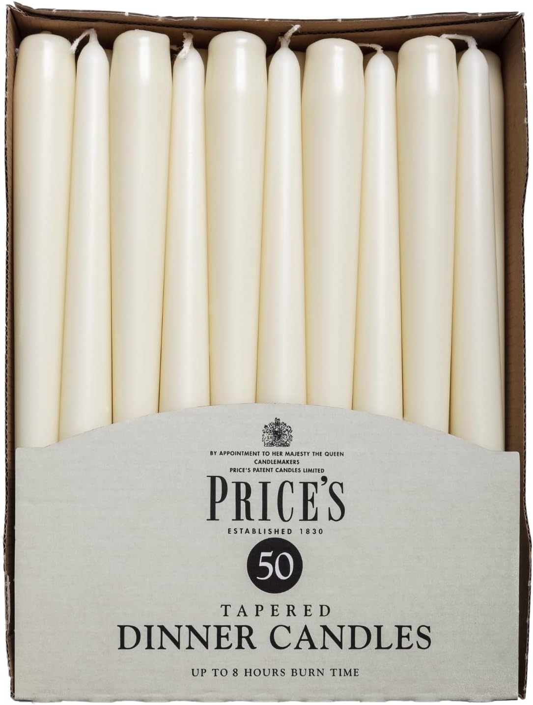 Price's Candles Tapered Dinner Candle Unwrapped 50 Pack - Ivory