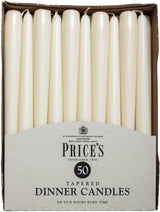 Price's Candles Tapered Dinner Candle Unwrapped 50 Pack - Ivory