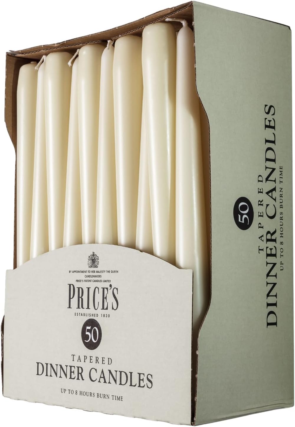 Price's Candles Tapered Dinner Candle Unwrapped 50 Pack - Ivory