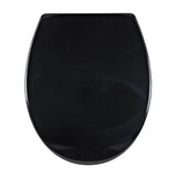 Black plastic toilet seat with quick-release hinges, similar budget style to SupaHome plastic seat