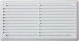 White louvre vent with flyscreen mesh, 152 x 76mm size, close up of angled slats
