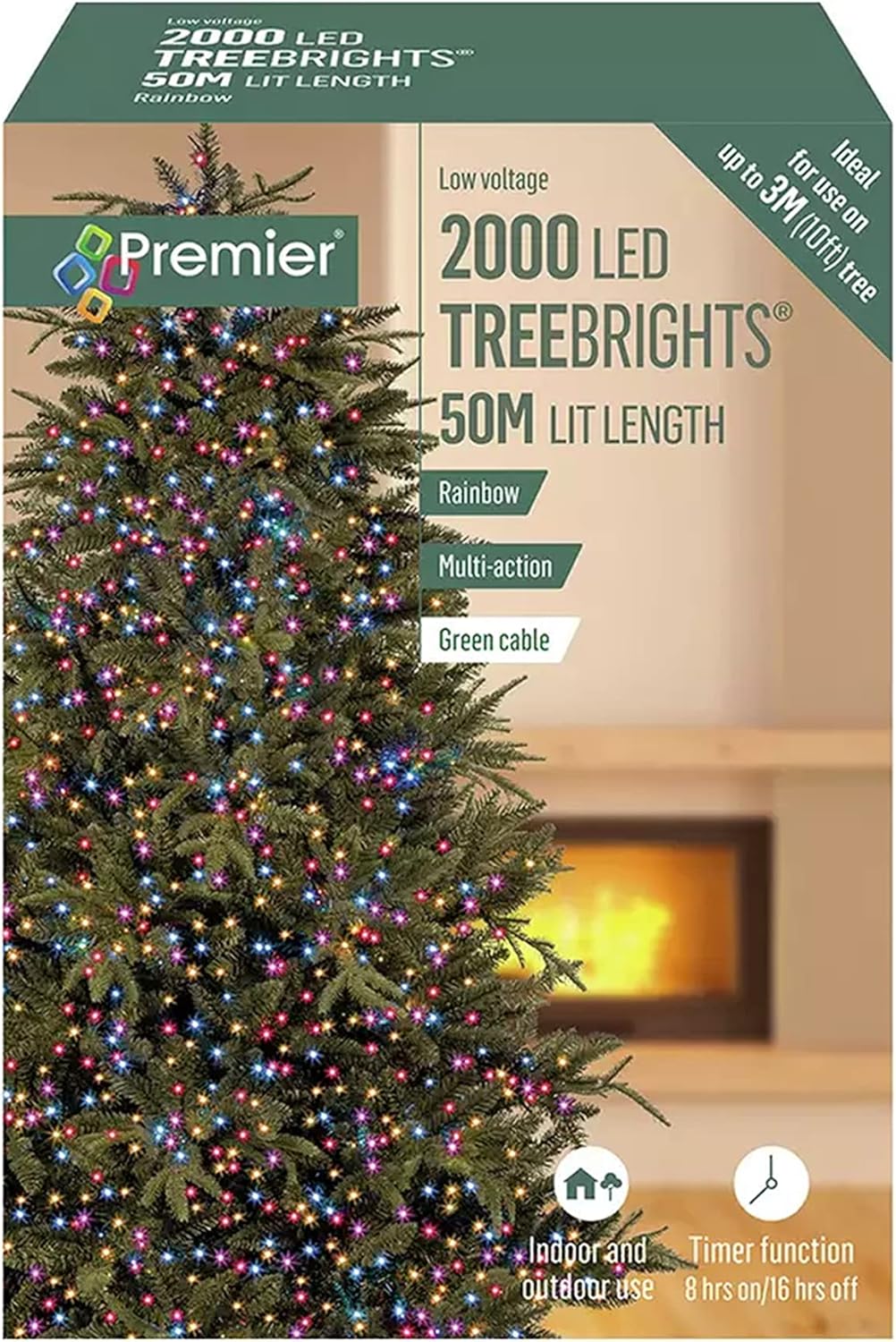 Premier 2000 LED Multi Action Treebrights With Timer - Multi/Green Cable