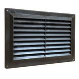 Brown plastic louvre air vent grille 9 x 6 inch with flyscreen cover, front view