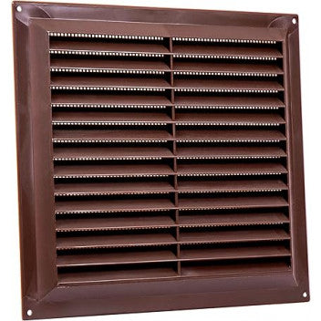 Brown louvre vent with flyscreen, 9 x 9 inch, plastic vent cover product photo