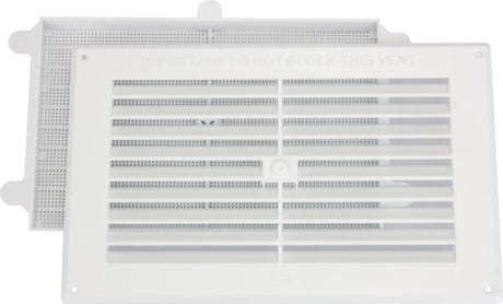 9x6 inch white louvred vent with removable flyscreen, angled product shot
