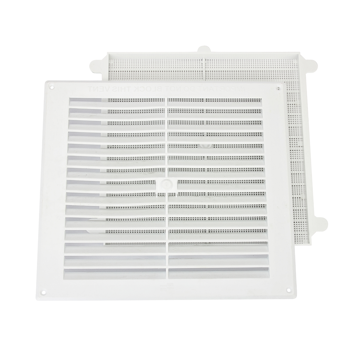 9x9 inch white louvred vent with removable flyscreen, triple brick course size