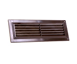 Brown louvred vent with fixed flyscreen, 9 x 3 inch, front view of angled slats