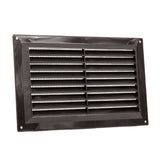 Brown louvred vent with fixed flyscreen, 229mm x 152mm, close up of angled slats