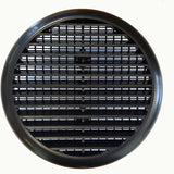 Black round louvre vent cover with angled slats and integrated flyscreen, 165mm diameter