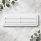 White plastic 9x3 louvre vent grille with visible internal flyscreen mesh