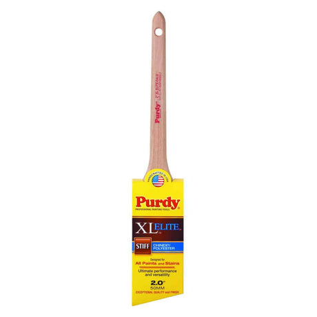 Purdy Dale XL Elite 2 inch paint brush lying flat on white background showing full angled profile