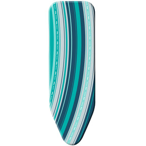 Minky Deluxe ironing board cover in mint stripe design showing the pull to fit toggle fastening