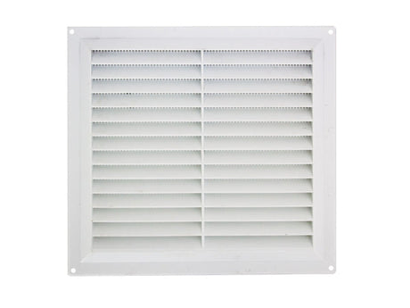 White plastic louvre vent 9x9 showing angled ventilation slats close up