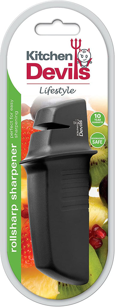 Kitchen Devils Rollsharp Sharpener handle and blade guide slot