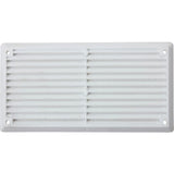 White plastic louvre vent with fixed flyscreen, 6 x 3 inch, product photo on white background