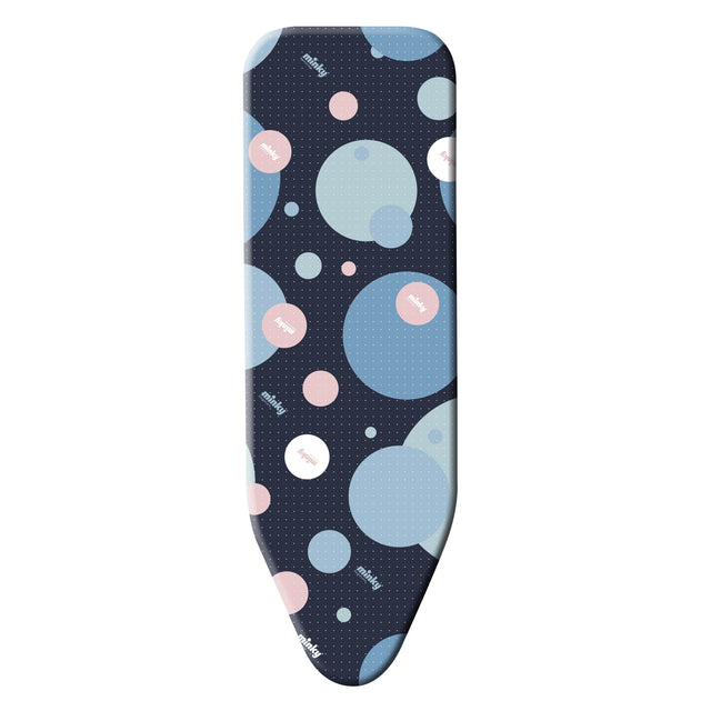 Minky Smartfit ironing board cover in Orb Drift pattern laid flat showing thick felt backing and elasticated edge