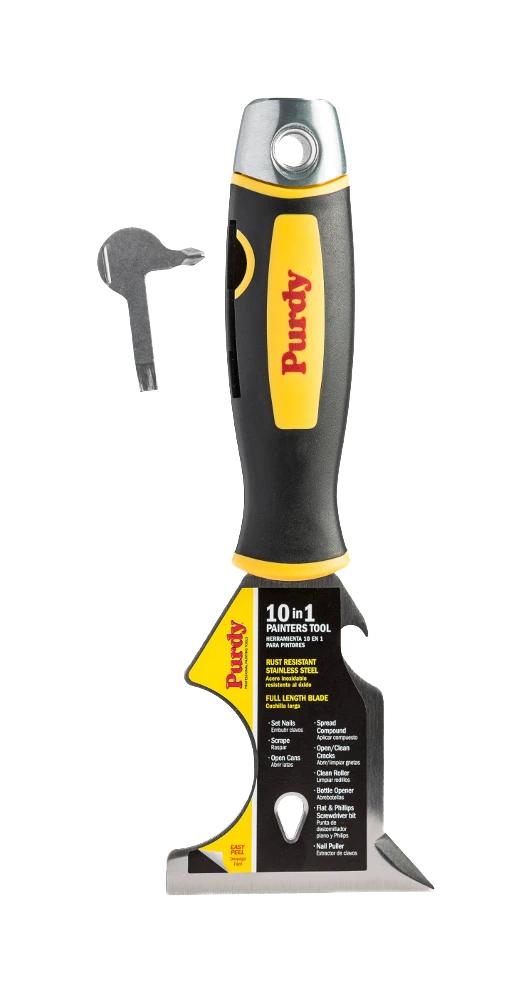 Purdy Premium 10-in-1 multi tool product shot showing the nail set hammerhead end and screwdriver tips