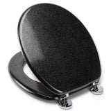 Croydex Quartz Black toilet seat, seat lifted showing quartz-effect underside