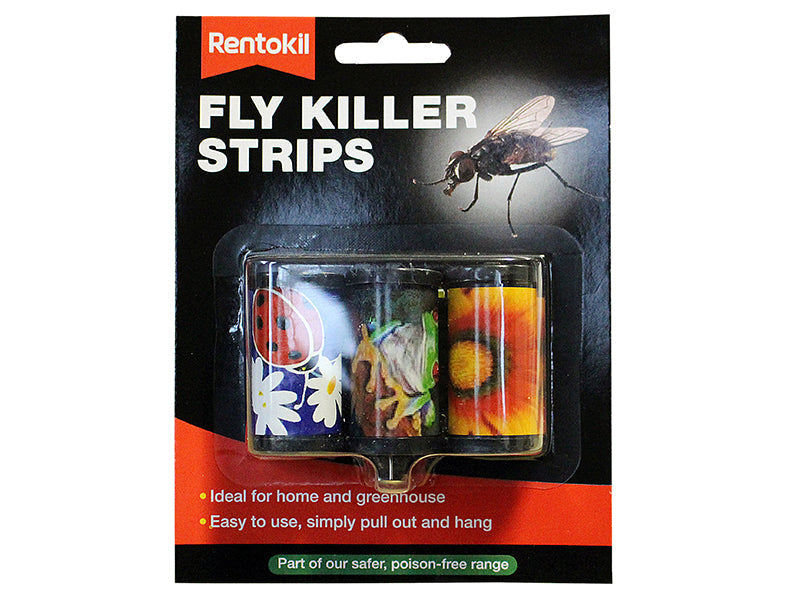 Rentokil Fly Killer Strips 3 pack box packaging for insecticide-free fly control