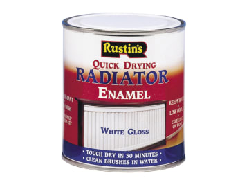 Rustins quick drying radiator enamel gloss white paint tin, 500ml