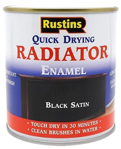 Rustins Quick Drying Radiator Enamel Black Satin 500ml tin