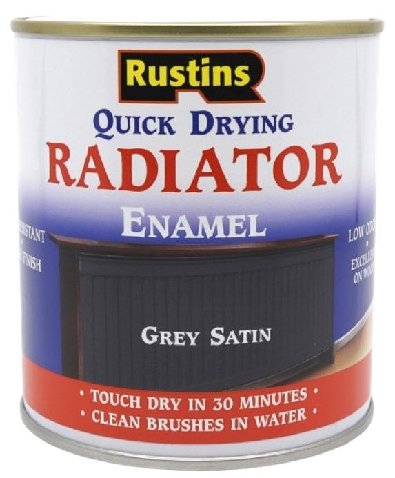 Rustins Quick Dry Radiator Paint Grey Satin 500ml tin front label