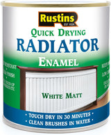 Rustins Quick Dry Radiator Paint White Matt 500ml tin front label