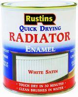 Rustins Quick Dry Radiator Enamel White Satin 500ml tin front label