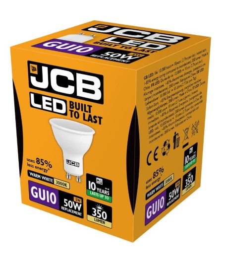 JCB GU10 LED bulb 5W 345lm warm white 3000K box packaging