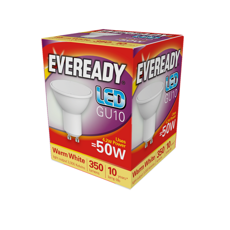 Eveready GU10 LED bulb 345 lumen 3000K warm white, GU10 twist-fit base