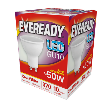 Eveready 5W GU10 LED bulb, cool white 4000K, wide beam, non-dimmable