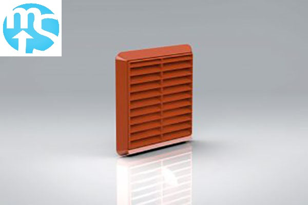 Terracotta louvred grille vent with round spigot fitted to a ducting outlet