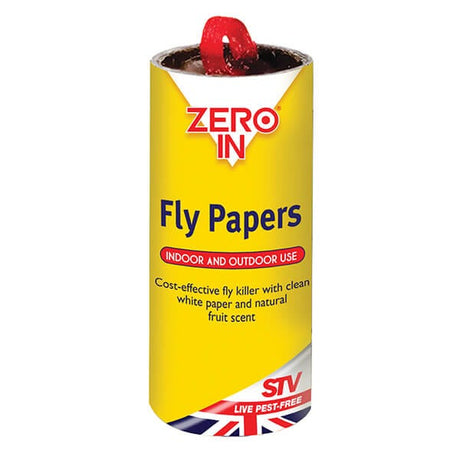 Zero In Fly Papers 8 Pack retail packaging, sticky fly trap box front