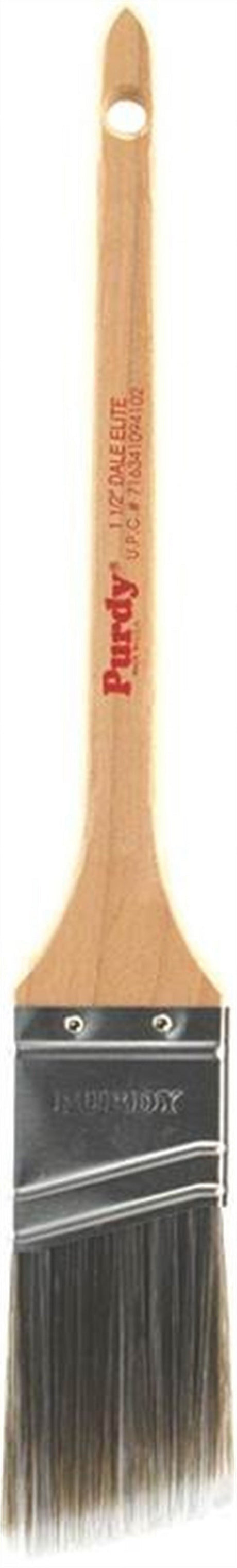 Purdy Dale XL Elite 1.5 inch paint brush shown at an angle highlighting the stainless steel ferrule