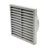 150mm grey fixed louvre ducting grille from the front, showing the square grille face and central spigot opening