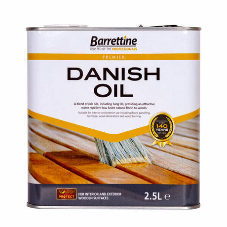 Barrettine Danish Oil 500ml tin front label, hard drying oil for furniture and worktops