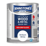 Johnstone's Brilliant White Quick Dry Gloss 750ml tin, wood and metal paint