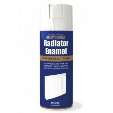 Rust-Oleum radiator enamel spray paint aerosol 400ml white satin finish