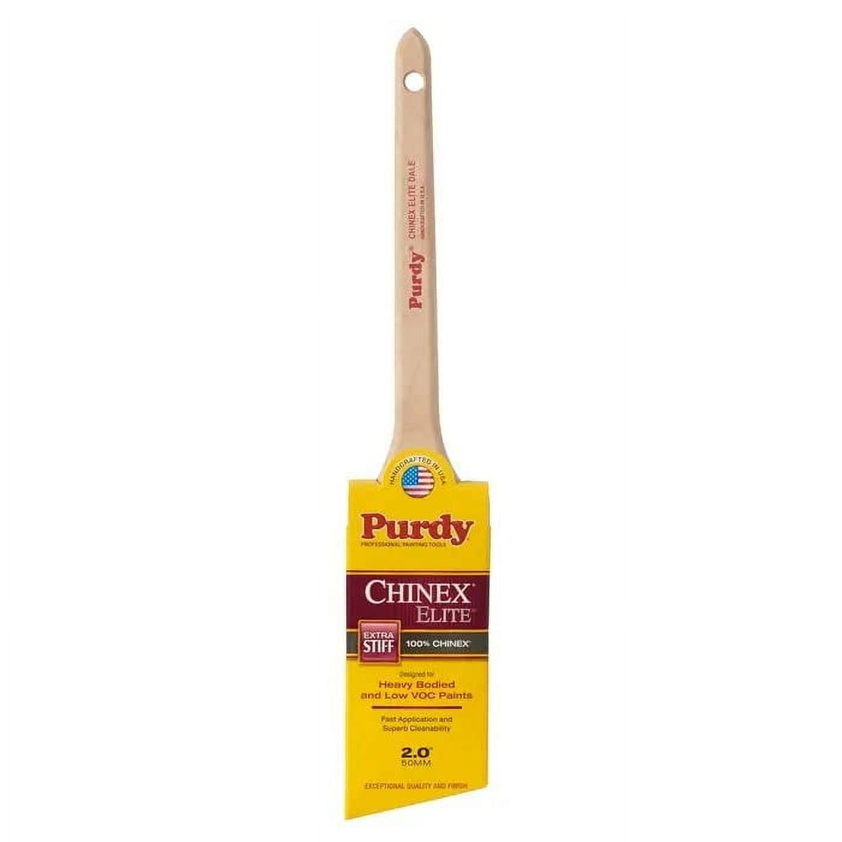 Purdy Dale XL Elite 2 inch paint brush shown at an angle highlighting the square edge ferrule