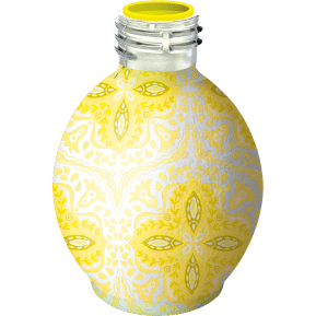 Fly Clear Fruit Fly Trap decorative bottle, side angle view of the pesticide-free fruit fly catcher